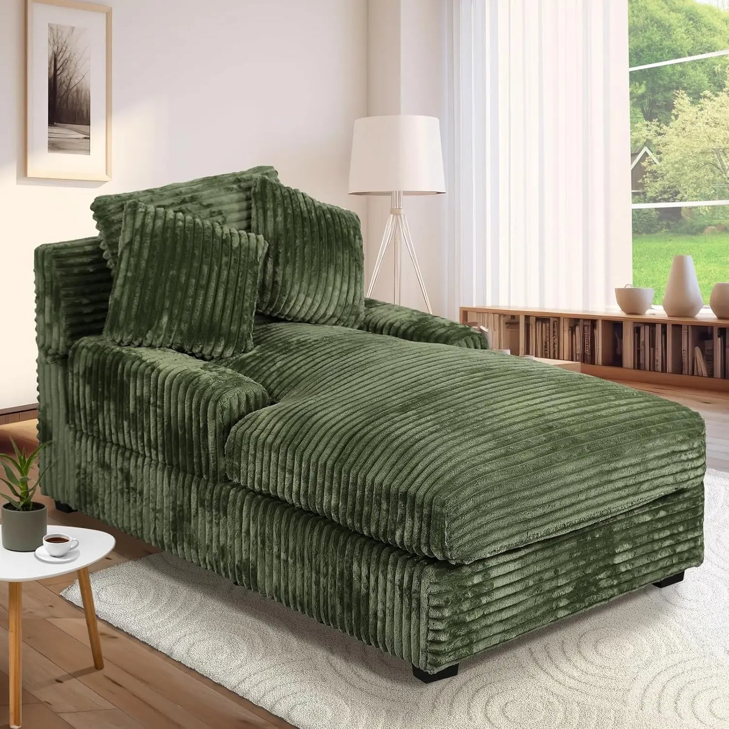 Adjustable Backrest Chaise Lounge Sofa Bed w/ Lumbar Pillows Upholstered Sleeper for Living Room Bedroom Office