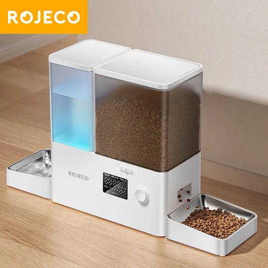 2In1 Automatic Pet Feeder Gravity Water Fountain 8.5L Button Version Auto Cat Kibble Dispenser with Water Refill Drinker