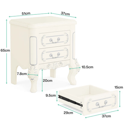 White Nightstand, End Table with 2 Drawers, Side Table
