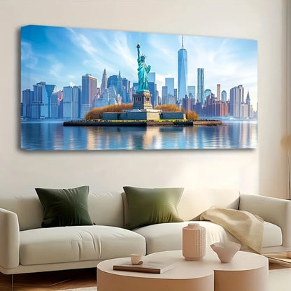 1.5 inch thick pine solid wood frame, Statue of Liberty mural, art deco