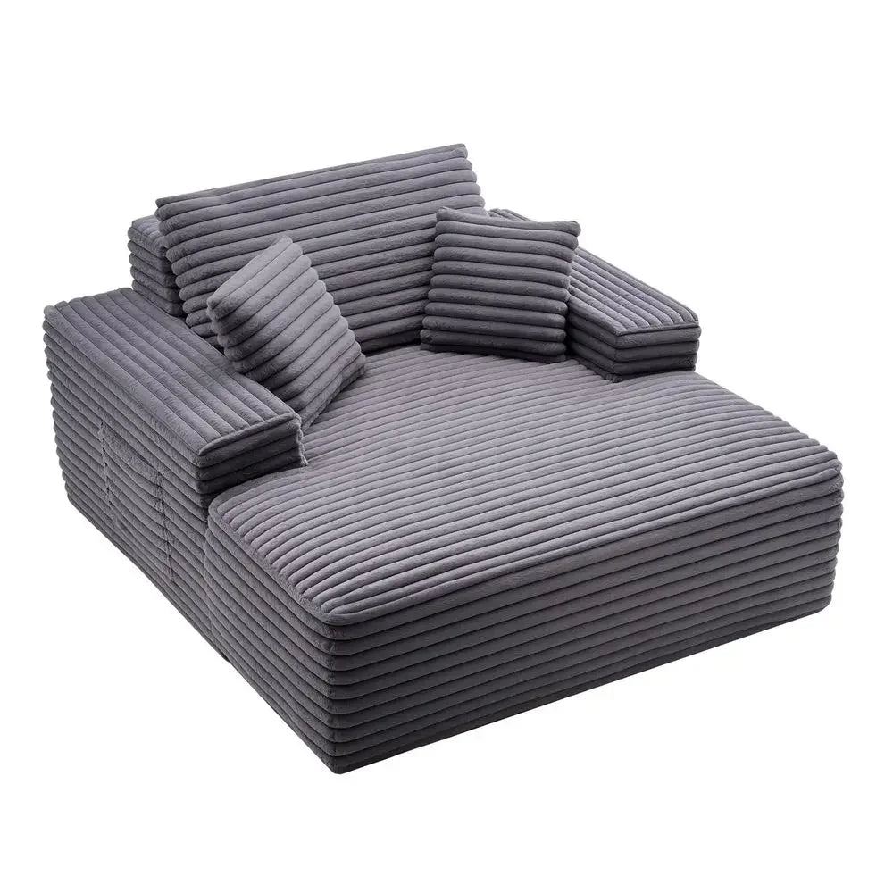 Chaise Lounge Chair, 48 in Boneless Chaise Lounge Indoor, Modern Upholstered Oversized Reading Chair with Throw Pillows