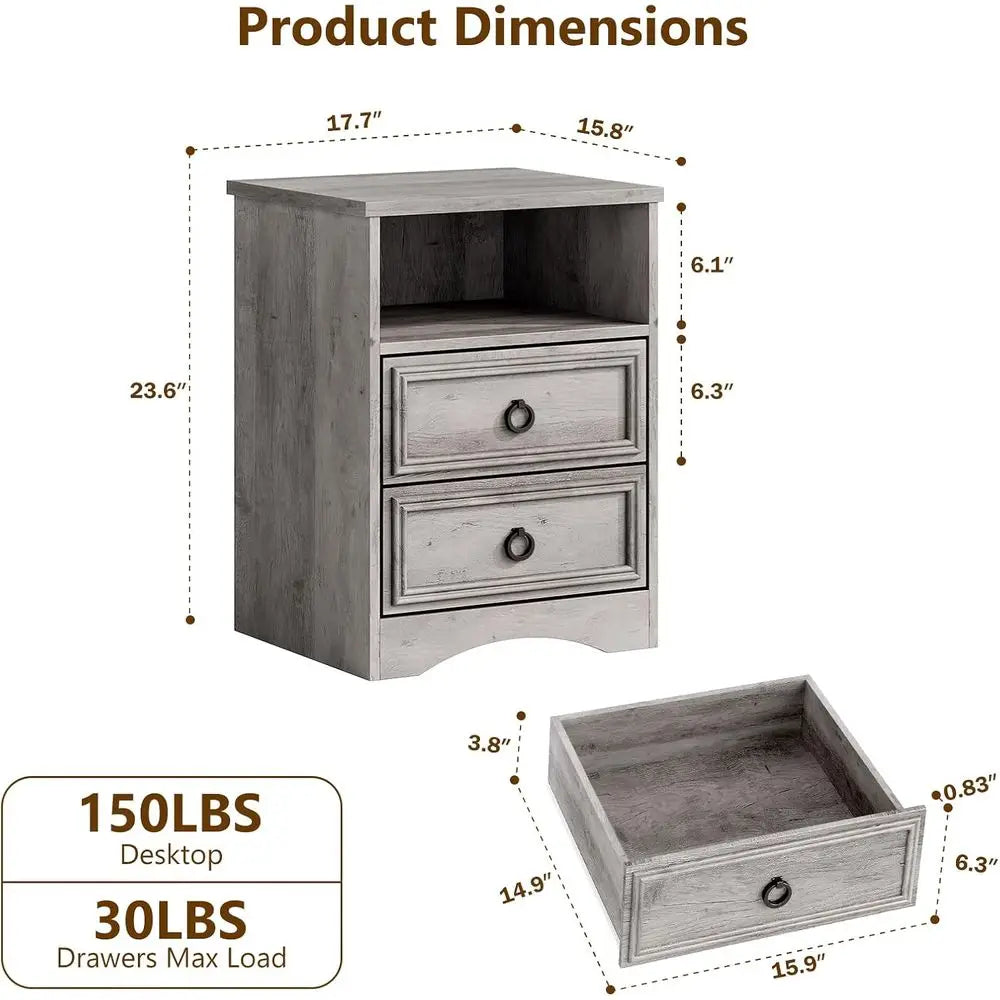 Large Nightstand with Accent Bed Side Table and End Table with Large Open Compartment