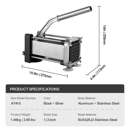 Potato Dicer, French Fries Maker with 1/2 Inch Durable Stainless Steel Knife, Manual Vegetable Chopper with Suction Cup