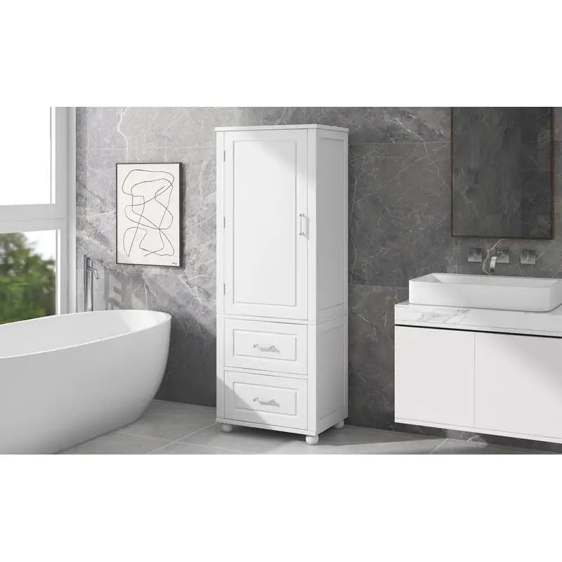 Freestanding Tall Bathroom Storage Cabinet with 2 Drawers and Adjustable Shelf