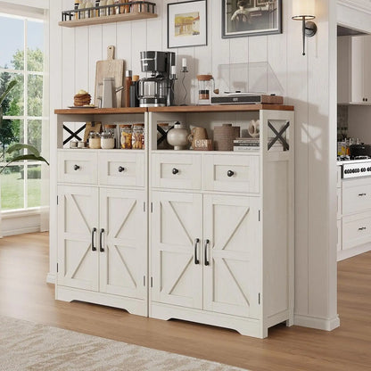 Set of 2 Storage Cabinet w Barn Door Drawer