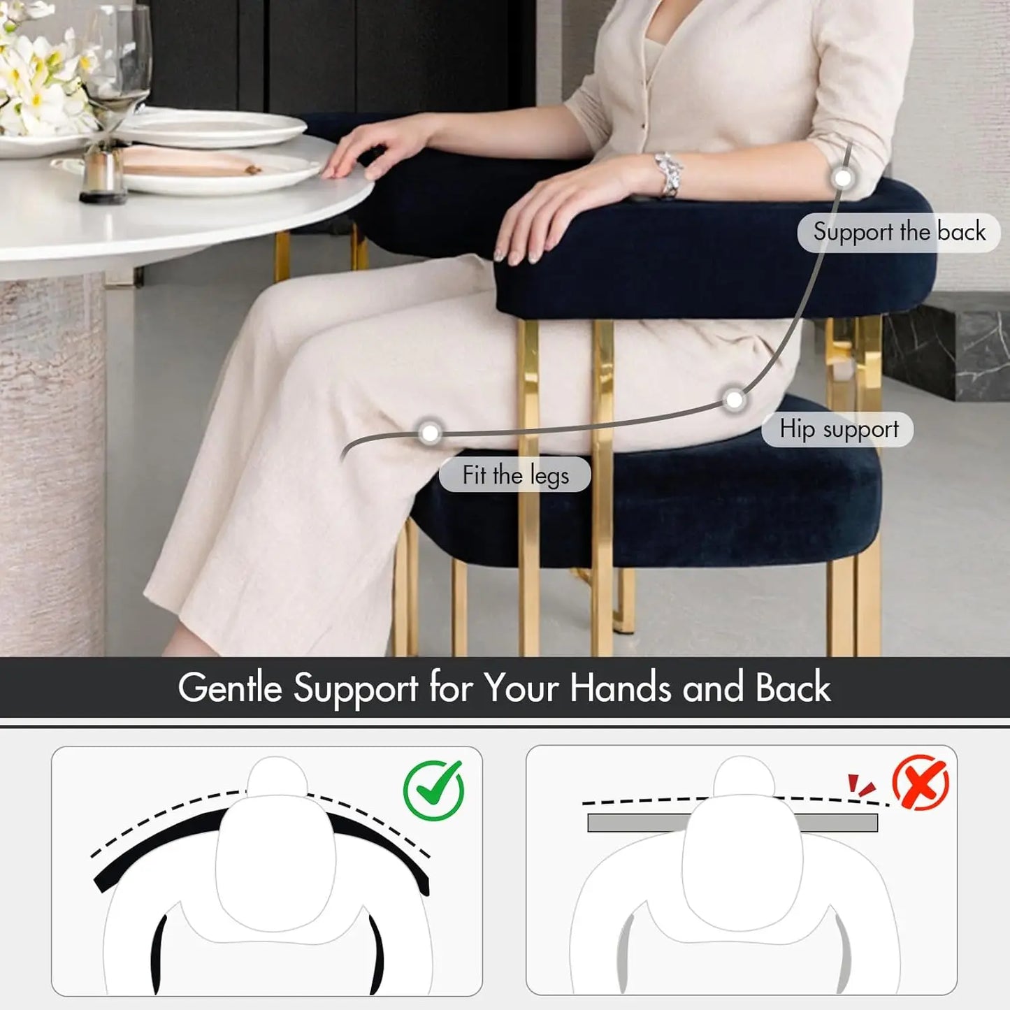 Black and Gold Modern Dining Chairs, Velvet Upholstered Barrel Armchairs with Metal Legs