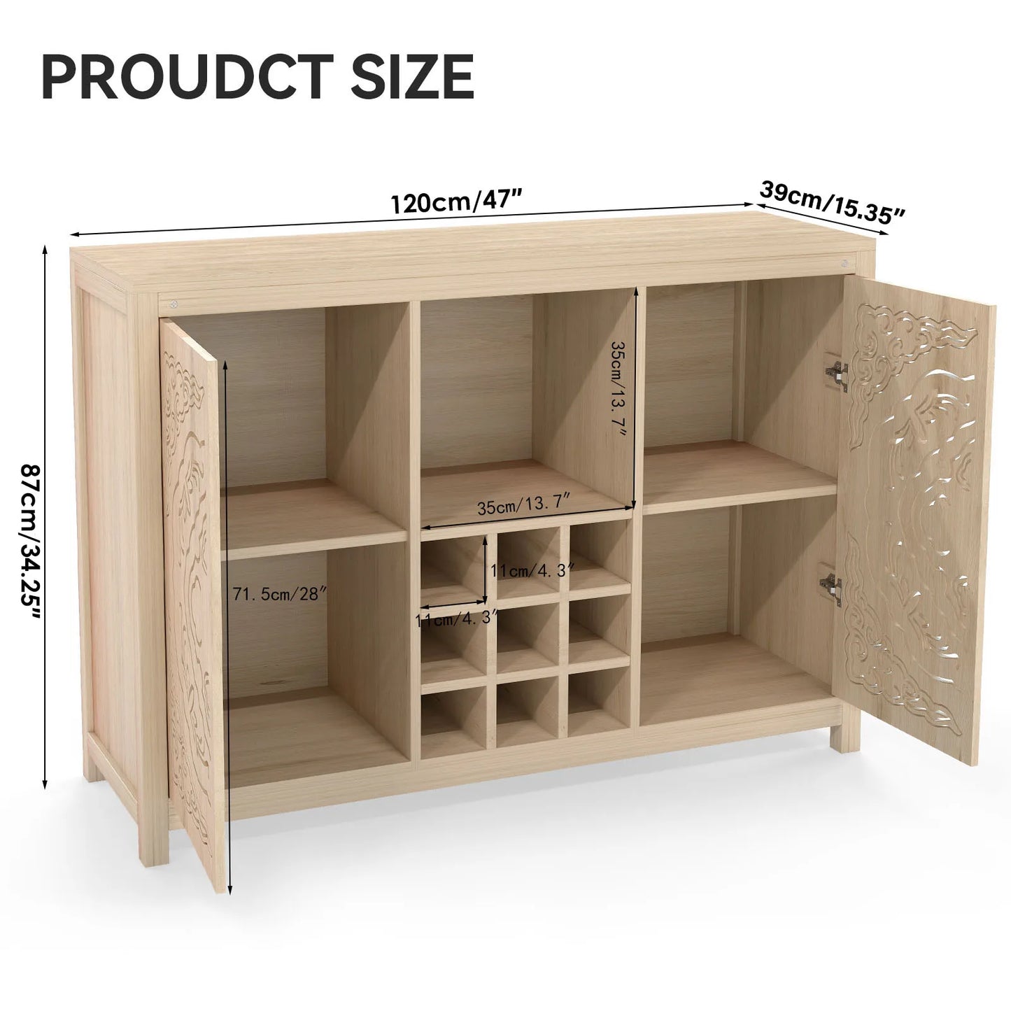 Wine Bar Cabinet with 2 Doors MDF Buffet Storage Liquor Cabinet with Wine Rack Glass Holder for Living Dining Room Kitchen