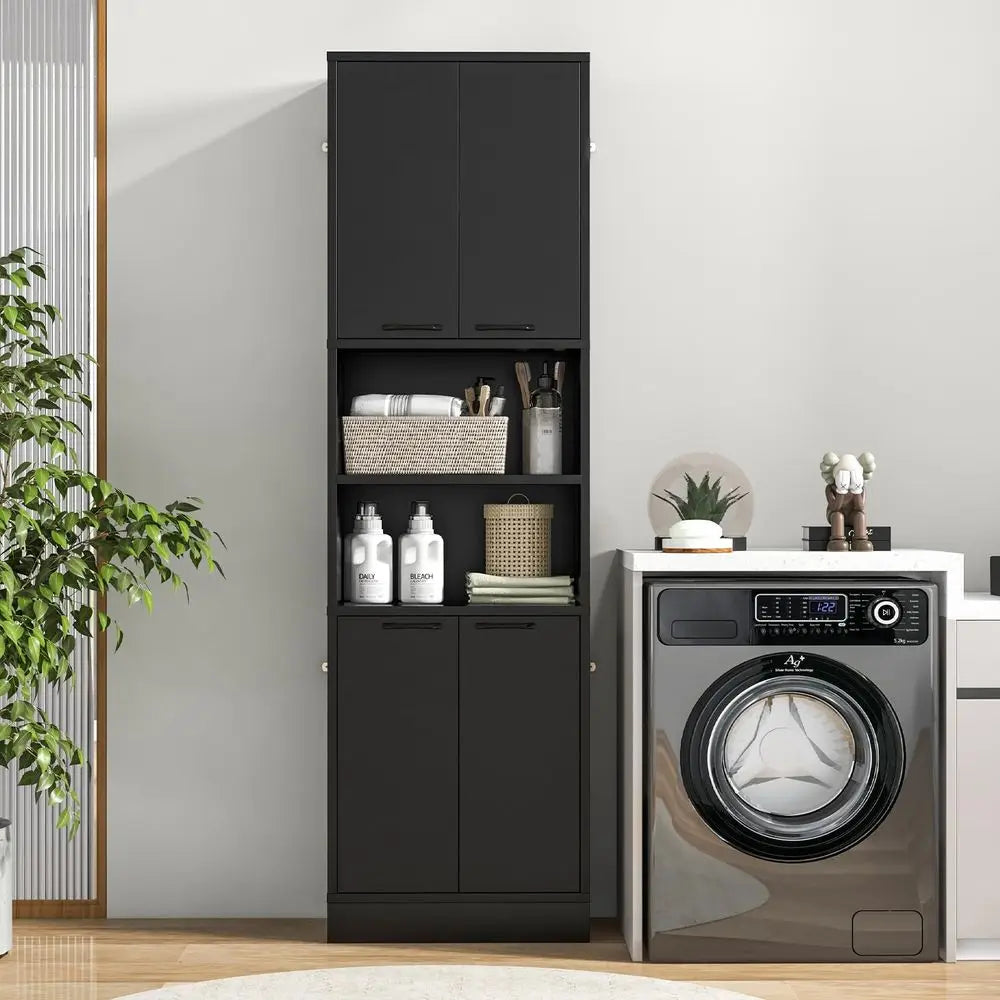 75 Tall Bathroom Storage Cabinet, Bathroom Floor Cabinet with 4 Doors amp 2 Open Shelves, 4 Antitoppling Devices, Freestanding