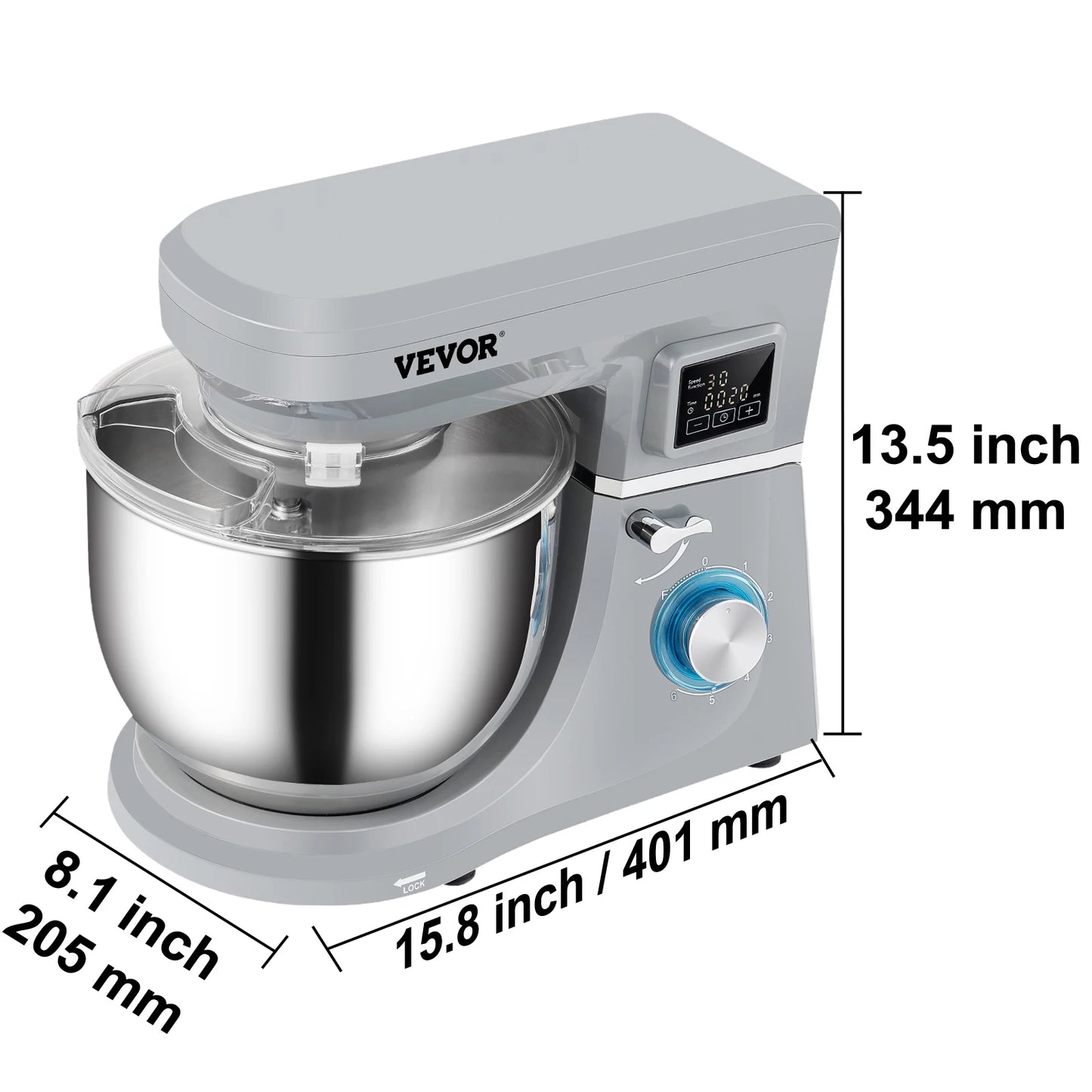 5 IN 1 Stand Mixer Multifunctional Electric Mixer with 6 Speeds LCD Screen Timing 7.4 Qt Stainless Bowl Dough Hook