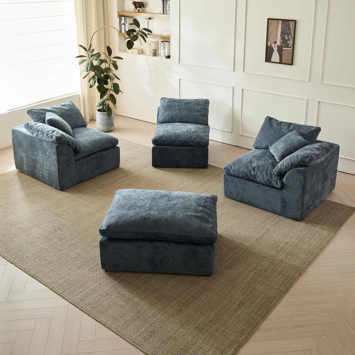 L-Shaped 3-Seater Oversized Deep Seat Sectional with Ottoman