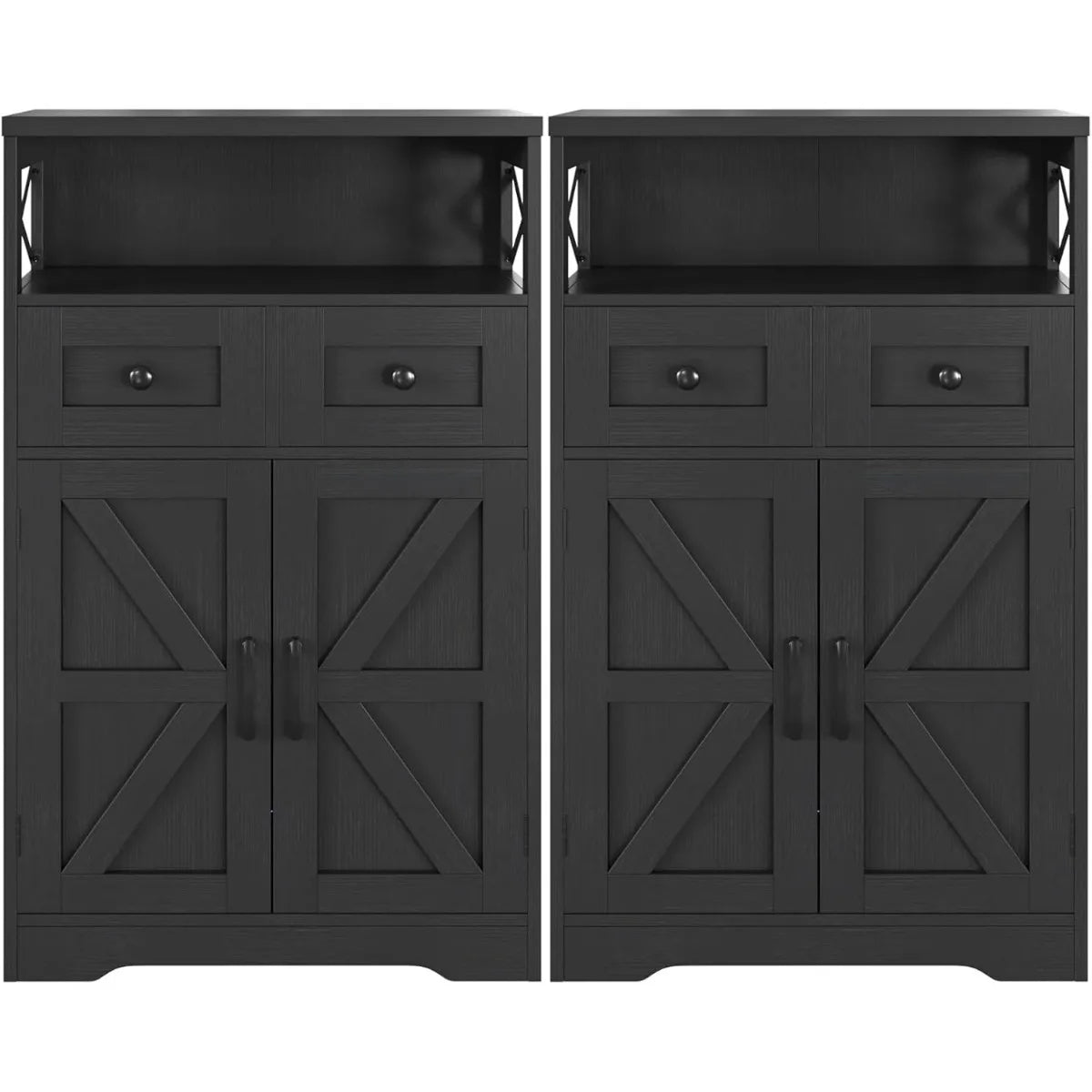 Set of 2 Storage Cabinet w Barn Door Drawer