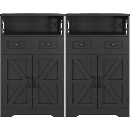 Set of 2 Storage Cabinet w Barn Door Drawer