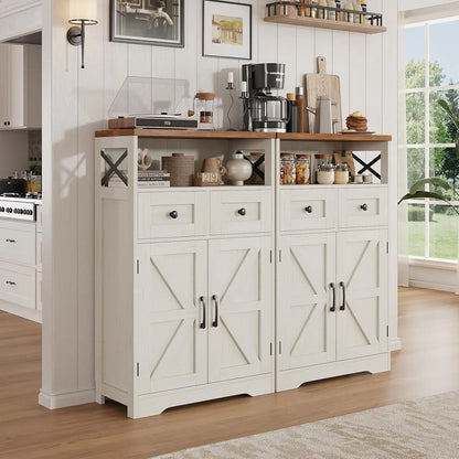 Set of 2 Storage Cabinet w Barn Door Drawer