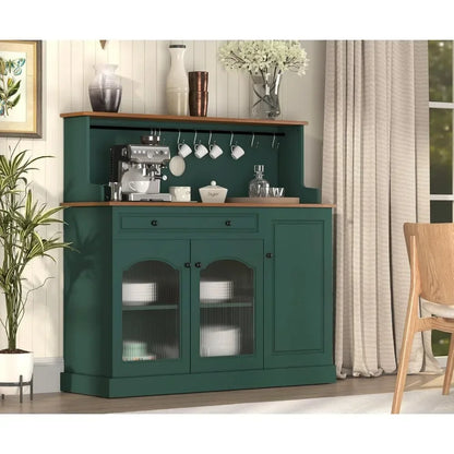 Coffee Bar Cabinet with Glass Doors, Wood Kitchen Pantry Cabinet with Glass Doors, Green Microwave Cabinet Kitchen Cabinets