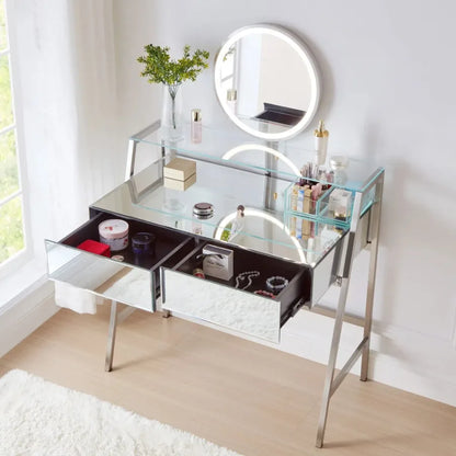 33.9 Mirrored Makeup Vanity Desk with Mirror and Lights