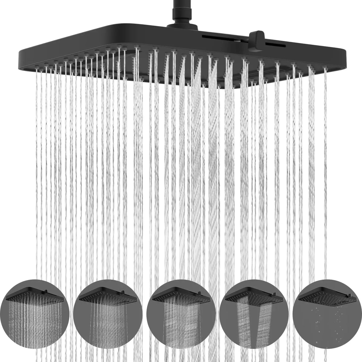 Hibbent 5 Spray Modes Shower Head, 13'' High Pressure Rain Shower Head, Large Rainfall Showerhead, High Flow Waterfall