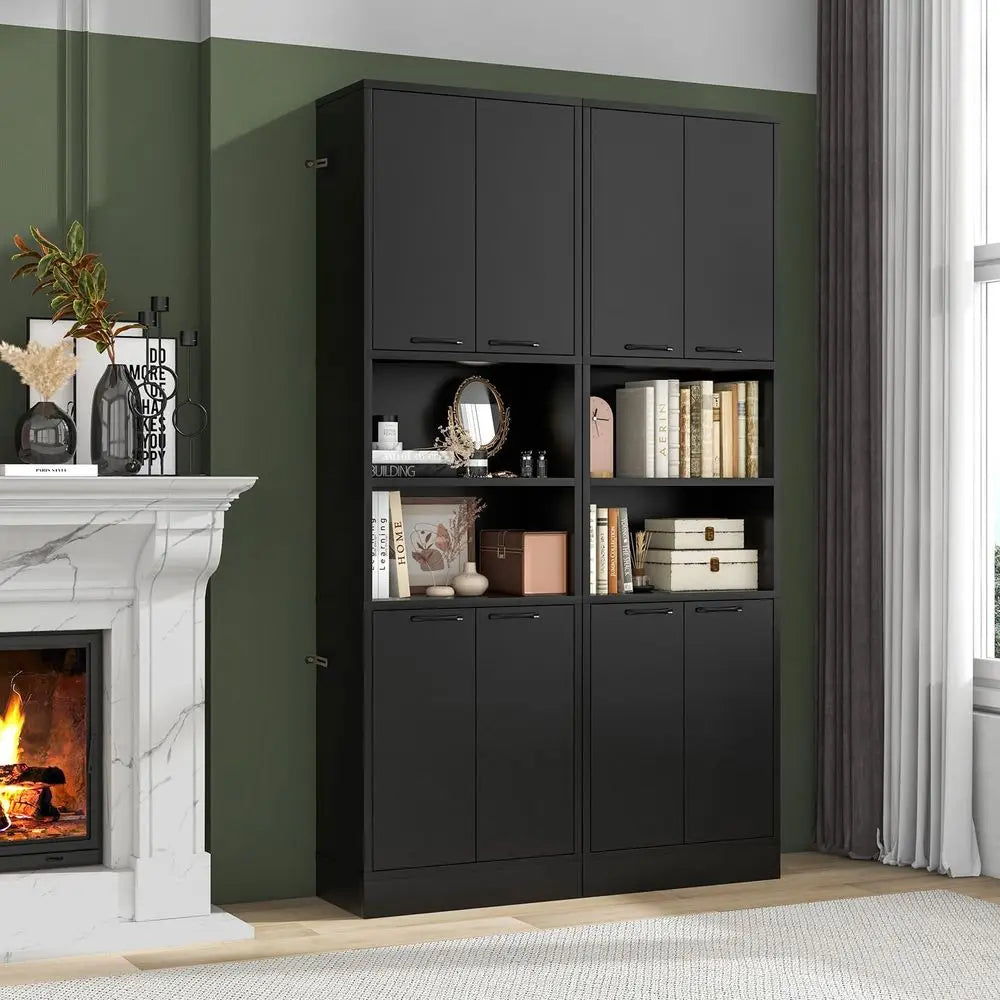 75 Tall Bathroom Storage Cabinet, Bathroom Floor Cabinet with 4 Doors amp 2 Open Shelves, 4 Antitoppling Devices, Freestanding