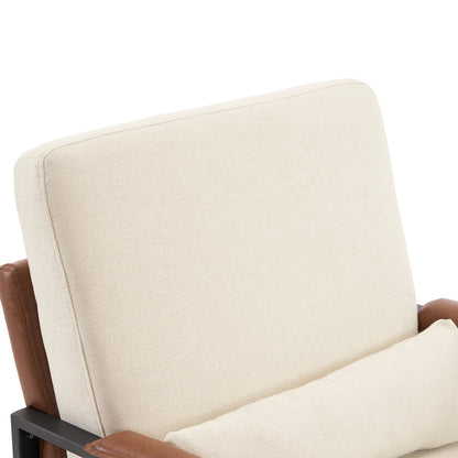 Single Iron Frame Chair Soft Cover Beige Brown Honeycomb Leather Armrest Frame Indoor Leisure Chair