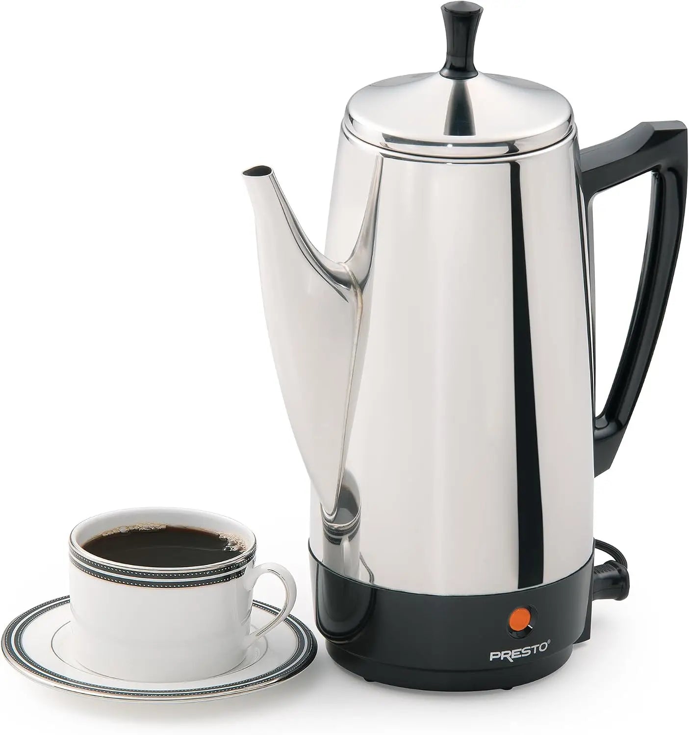 Stainless Steel Electric Coffee Percolator 12-Cups with Easy-Pour Spout and Stay-Cool Handle