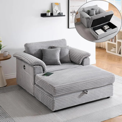 Oversized Chaise Lounge Chair Couch Indoor - Deep Seat Sofa Bed, Corduroy Sleeper Cloud with USB Charging, Customized