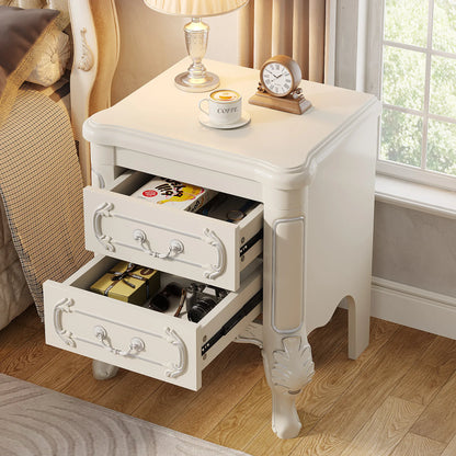 White Nightstand, End Table with 2 Drawers, Side Table