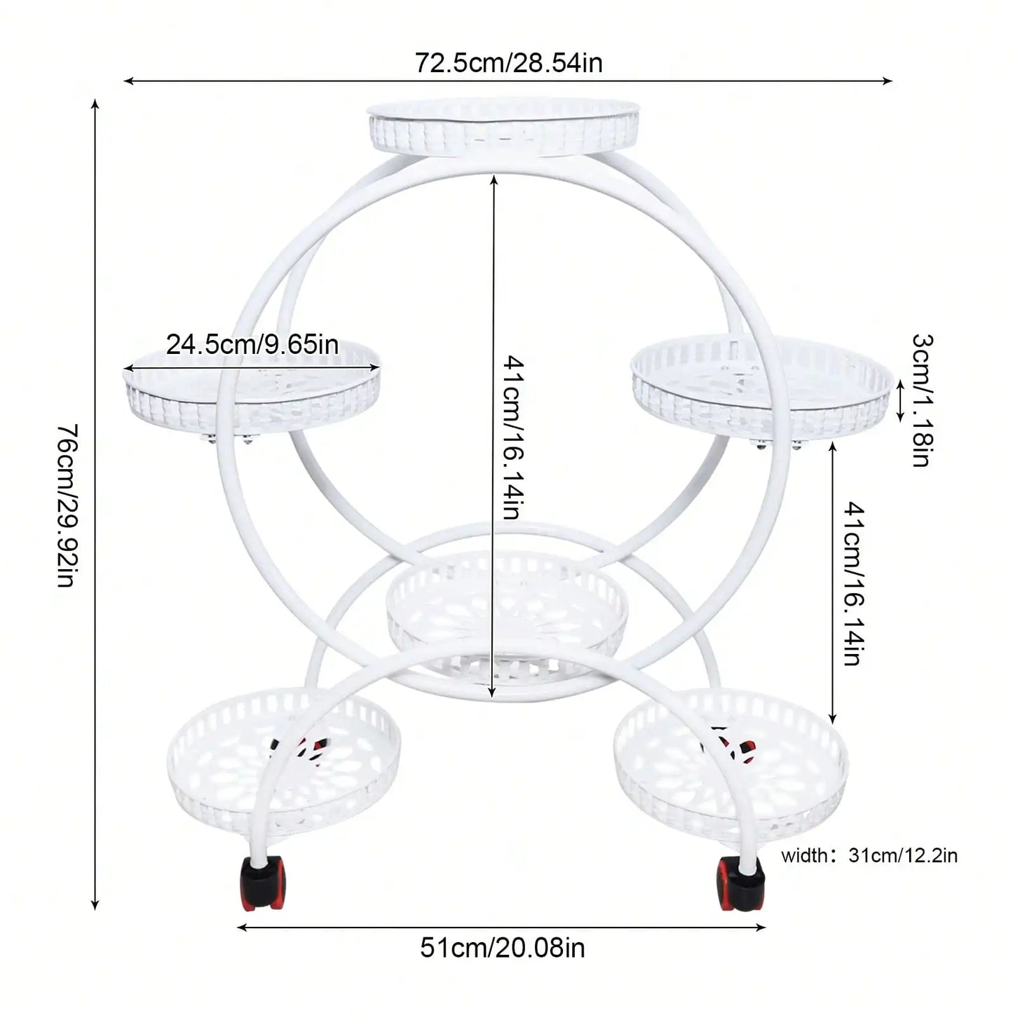 Pot Plant Shelf Round Metal Stand W/Wheel Rack for Flowers