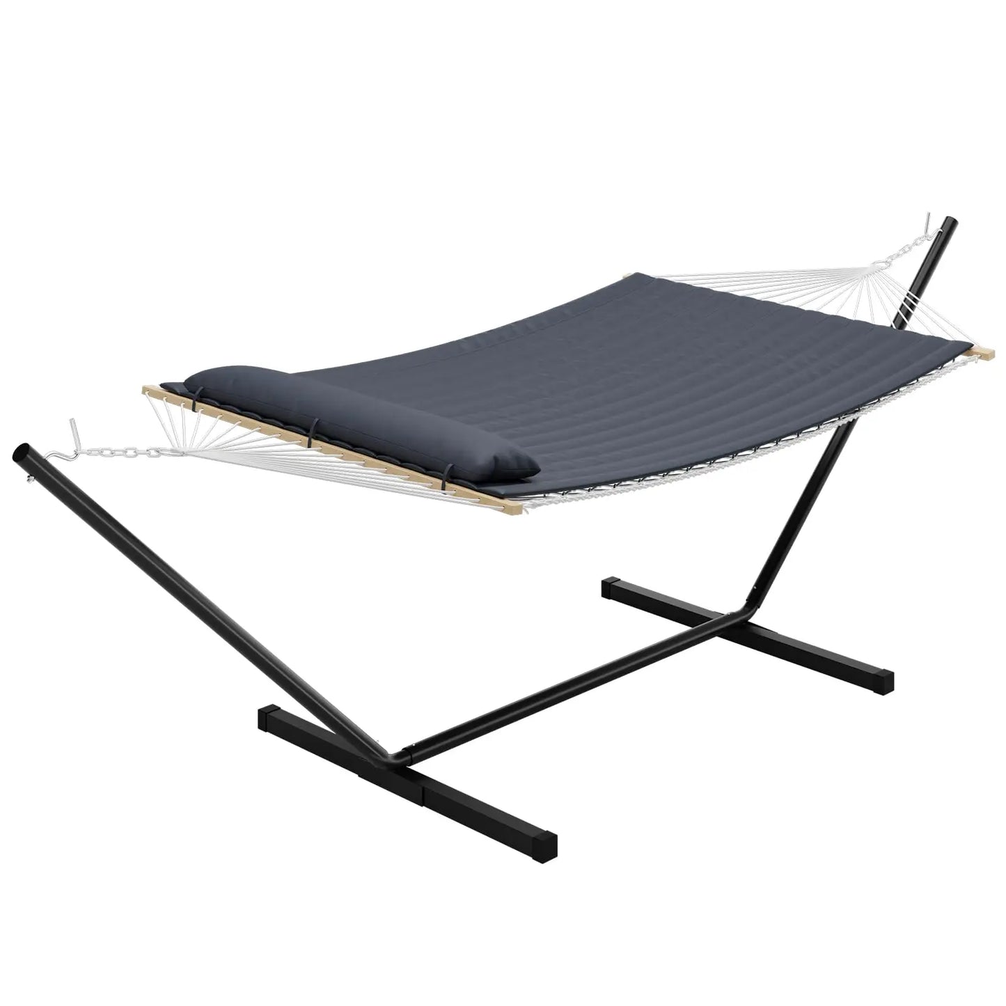 Portable Double Hammock With Stand, 2 Person Heavy Duty Hammock For Outdoor With Pillow & Adjustable Steel Stand For Garden