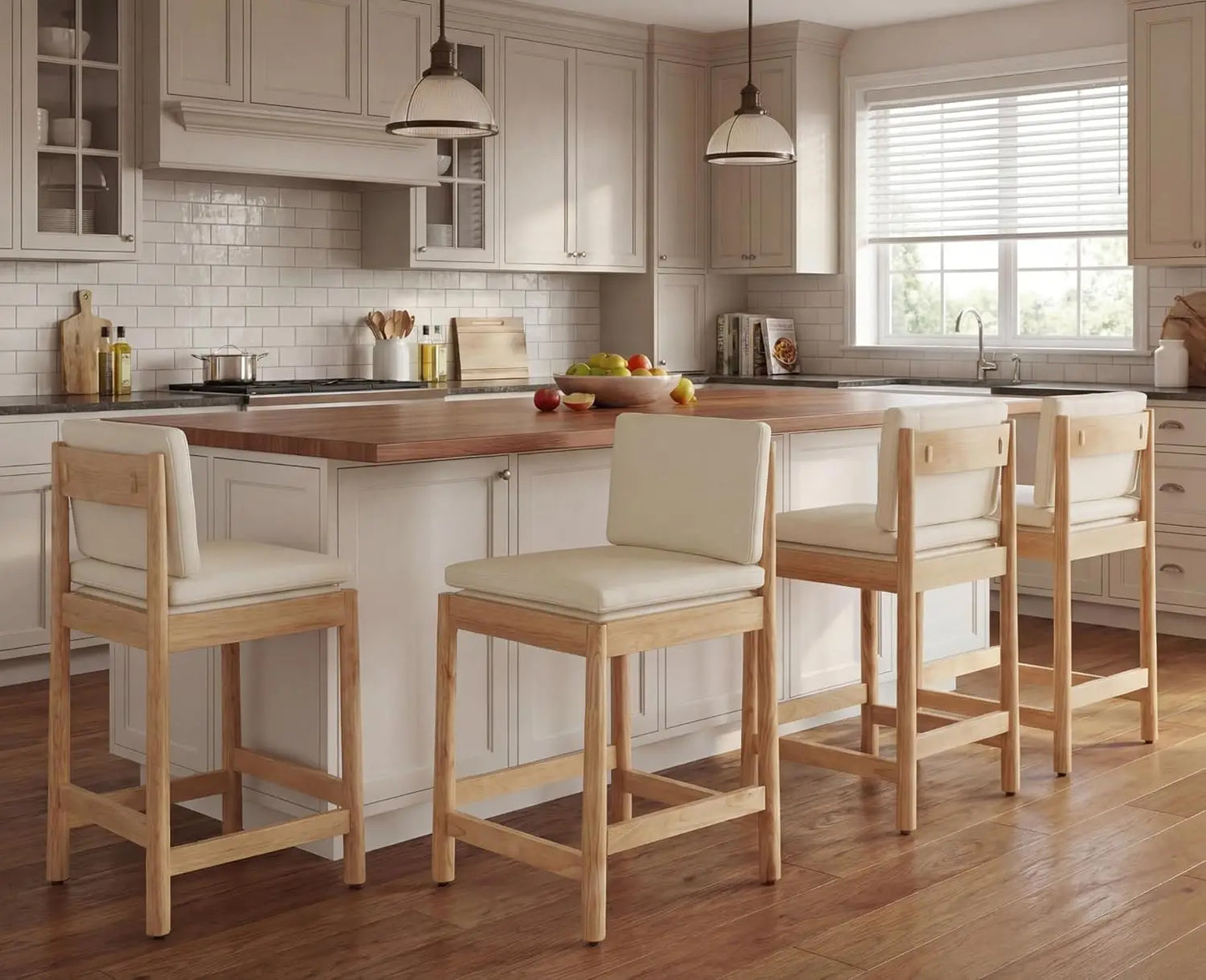 Counter Height Bar Stools Set of 4 Farmhouse Barstools with Back Mid Century Modern Counter Stools with Natural Wood, Customized