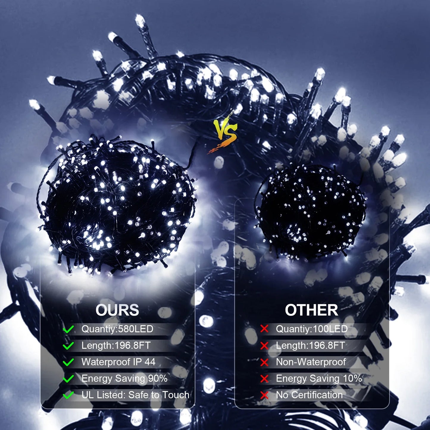 Outdoor Christmas Lights Waterproof String Fairy Lights with 8 Modes and Timer Lights for Door/yard/party/Christmas Decorations