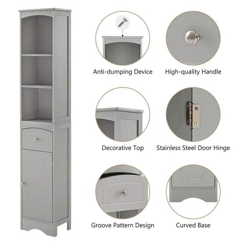Freestanding Tall Bathroom Storage Cabinet, MDF with Drawer, Adjustable Shelf, Grey Finish