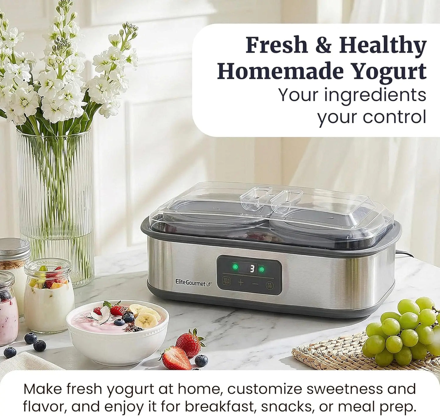 ProBioticPRO Digital Yogurt Maker with Programmable Temperature And Time Control 68-127°F Includes 8 Glass Jars for Kitchen