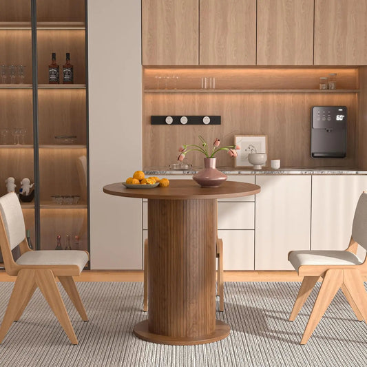 Round Dining Table for 2, Modern Farmhouse Kitchen Table, Small Circle Dining Tables with Wood Strip Base, Customized