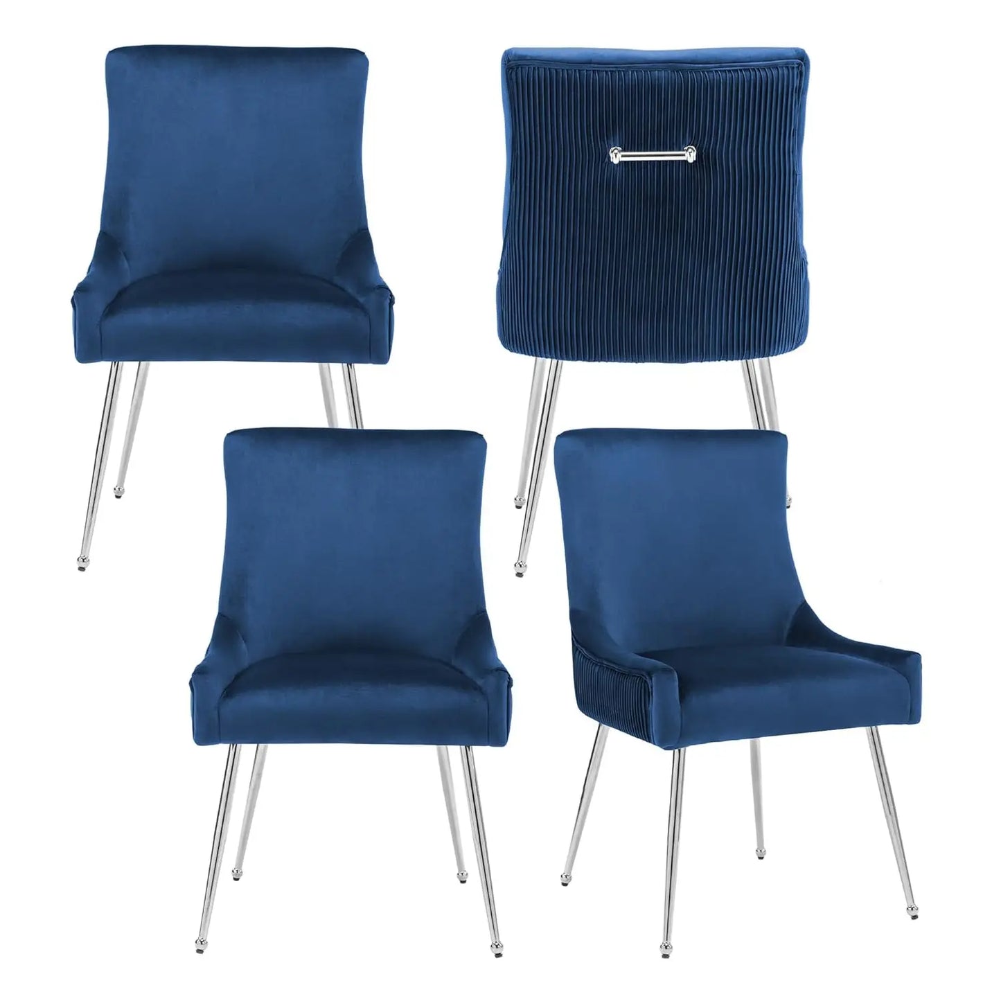 Velvet Dining Chairs Set of 4, Modern Upholstered Kitchen Chair with Pull Handle & Pleated Back, Mid Century Accent
