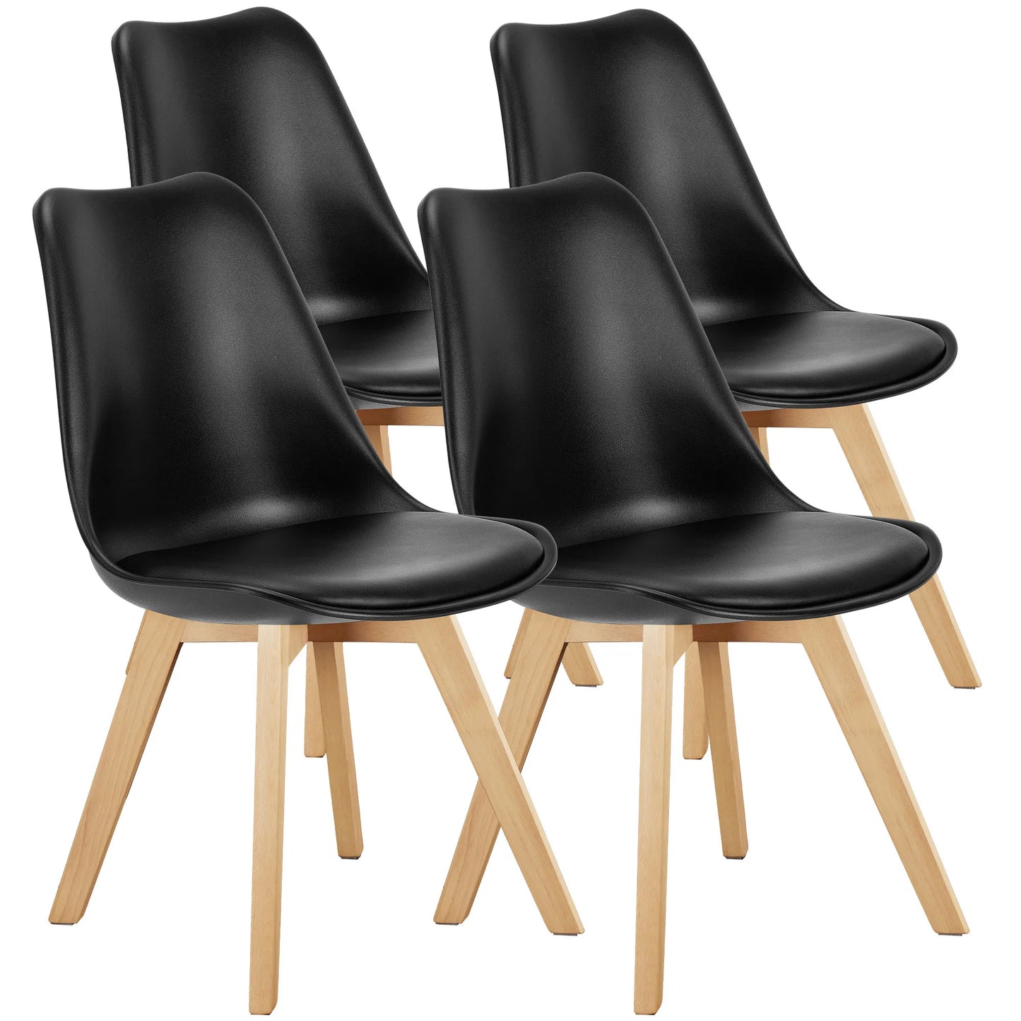 Leather Dining Chairs Set of 4 Wooden Legs Lounge Chair