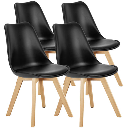 Leather Dining Chairs Set of 4 Wooden Legs Lounge Chair