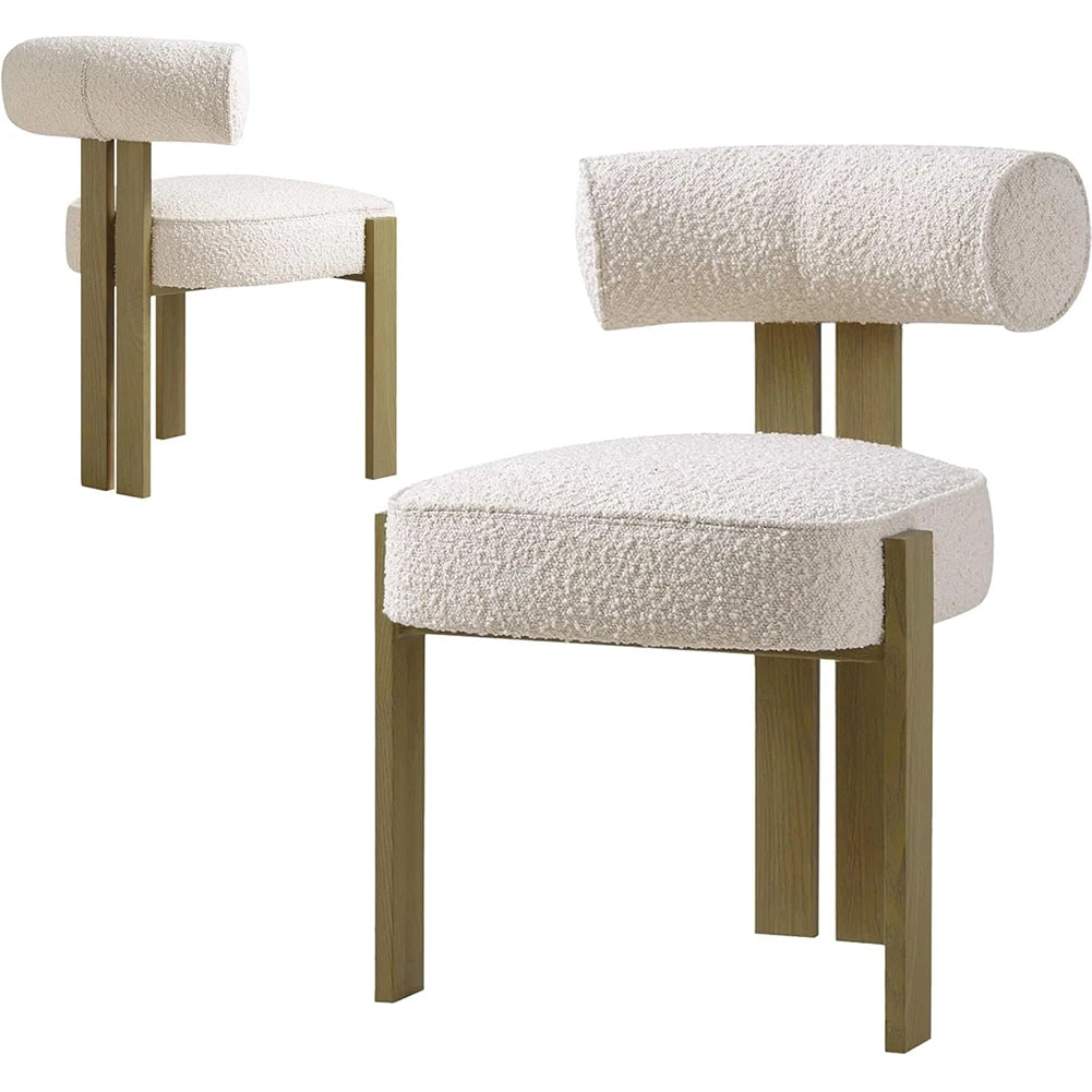 Dining Chairs Set of 2, Modern Boucle Dining Room Chairs with Ergonomic Curved Back, Comfortable Kitchen Chairs with Rubber Wood