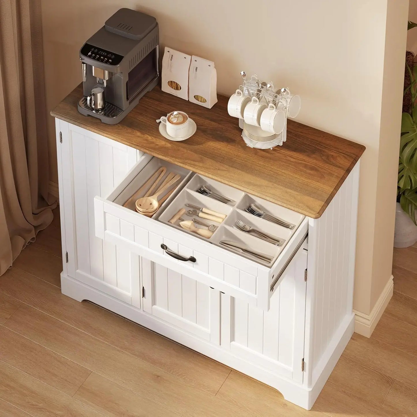 Kitchen Coffee Bar Cabinet with Storage Kitchen Sideboard Buffet Cabinet with Drawers, Short Pantry with Door and, Customized