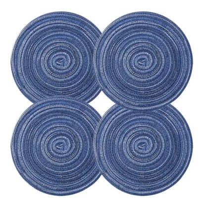 4 Pcs Woven Ramie Placemats Round Placemat Kitchen Accessories Home Dration Table Mats Teapot Mats 7 inch Blue