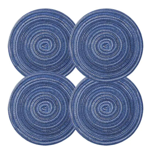 4 Pcs Woven Ramie Placemats Round Placemat Kitchen Accessories Home Dration Table Mats Teapot Mats 7 inch Blue