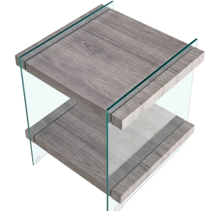 17.72 Sleek and Sturdy Tempered Glass Leg Side Table with Dual MDF Shelves Modern