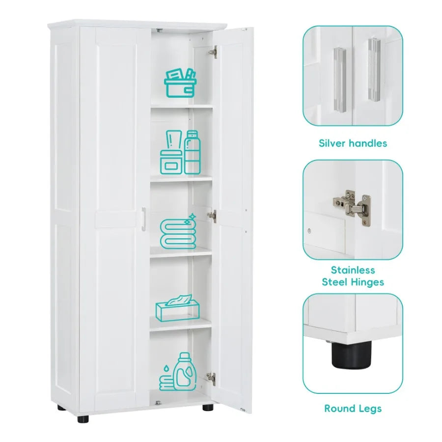 Storage Cabinet with Two Doors for Bathroom Office Adjustable Shelf MDF Board White