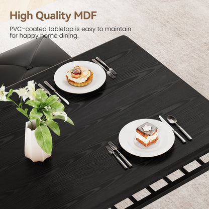 Dining Table Set for 4, Kitchen Table Set with Upholstered Bench and Square Stools, Metal and Wood Dining Room Table Set