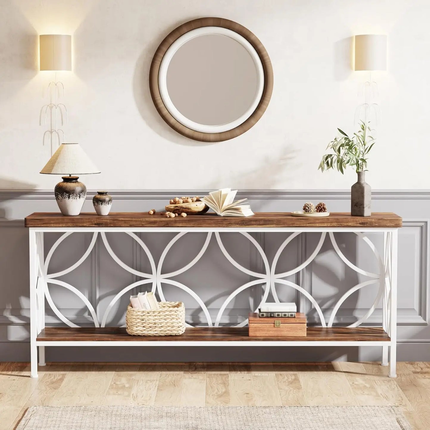 Narrow Sofa Table, Industrial Long Sofa Table Behind Couch, Entry Console Table with Storage for Entryway, Living Room