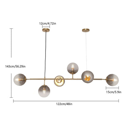 6-Light Modern Gold Linear Globe Ceiling Light Pendant Lamp Sputnik Chandelier