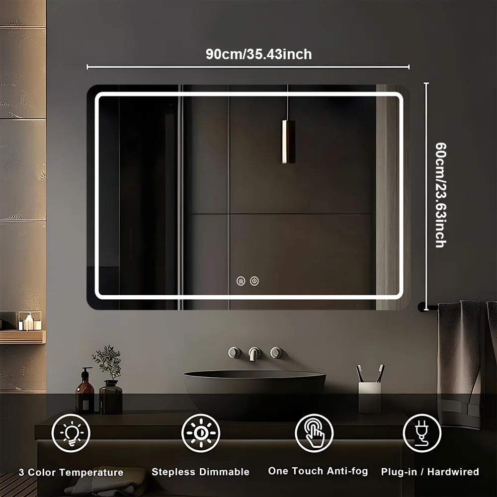 LED Bathroom Mirror Vanity Mirrors with Backlit Lights Fogless Makeup Mirror Wall Mounted with Demister