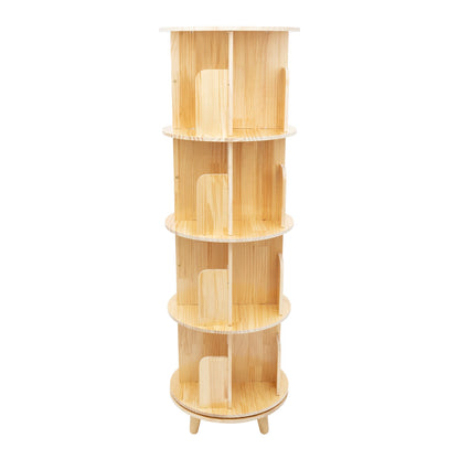4 Tier Rotating Bookshelf with Legs,Floor Standing Stackable Wood Round Bookshelf 360 Display Book Shelf for Living Room Bedroom