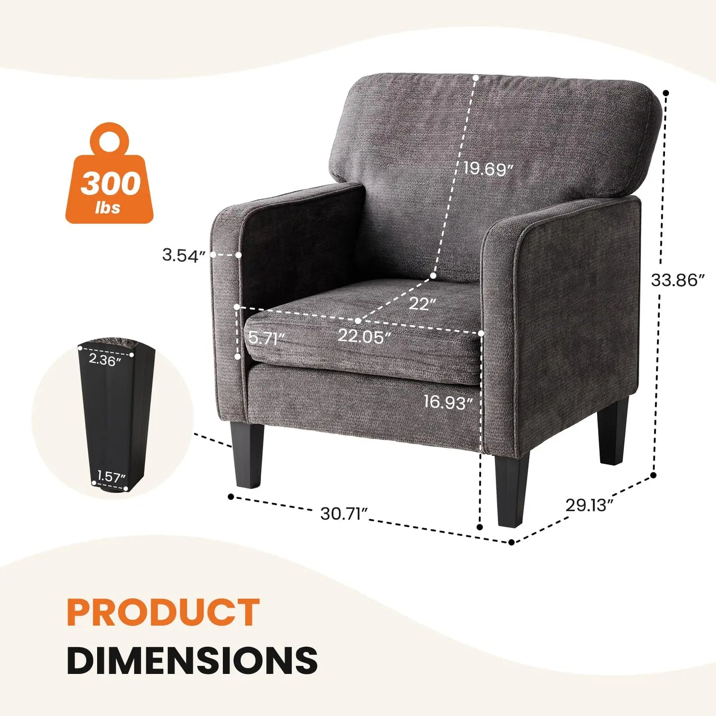 Modern Accent Chairs for Living Room Ergonomic with Armrest and Backrest Lumbar Support Reading Lounge Chair