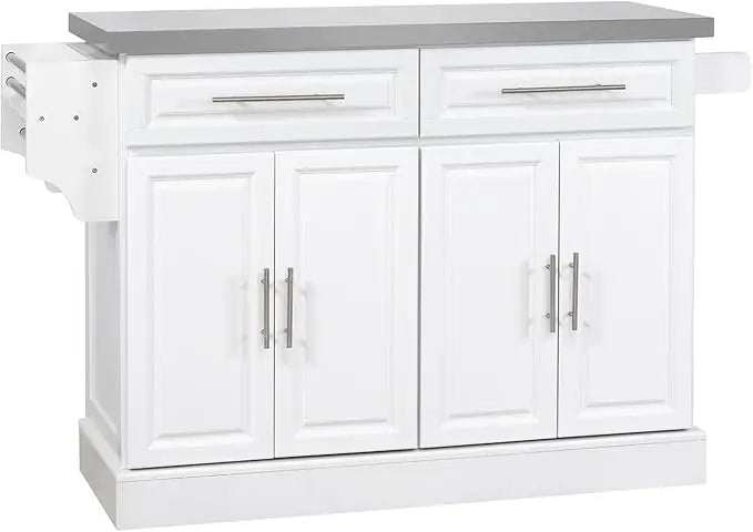 Rolling Kitchen Island Cart with Wheels, Portable Island Table for Kitchen with Stainless Steel Top, Adjustable Shelves