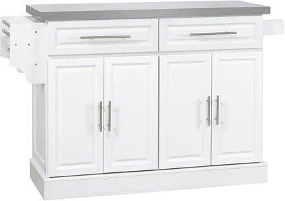 Rolling Kitchen Island Cart with Wheels, Portable Island Table for Kitchen with Stainless Steel Top, Adjustable Shelves