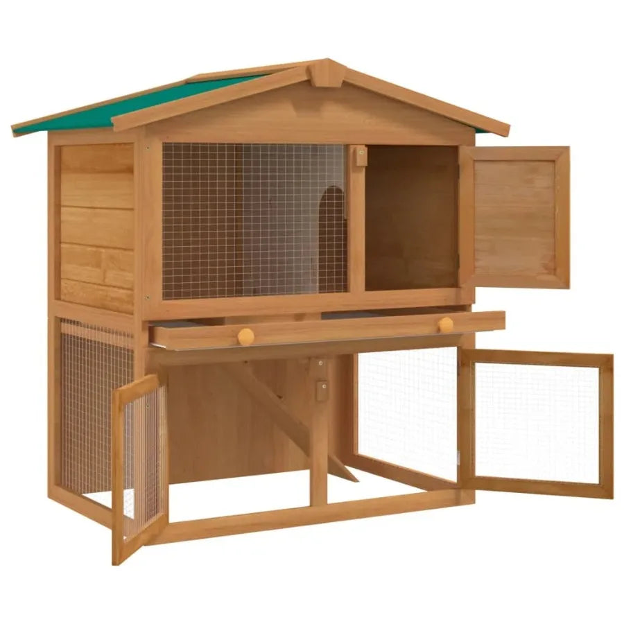 Outdoor Rabbit Hutch Small Animal House Pet Cage Wood 3 Doors Portable Waterproof